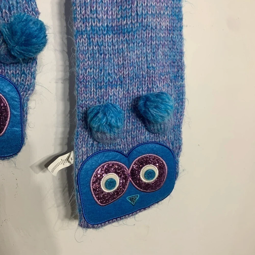 Children’s Place owl glitter pom-pom knit scarf one size kids